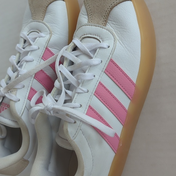Adidas VL Court 3.0 Skateboard Lace-Up Leather Sneakers Big Girl 5 White Pink - Picture 11 of 16